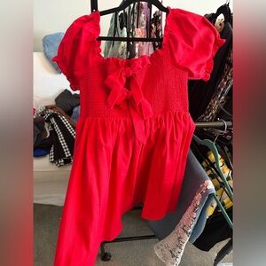 Size M LUSH Red Smocked Dress with Bow Detail